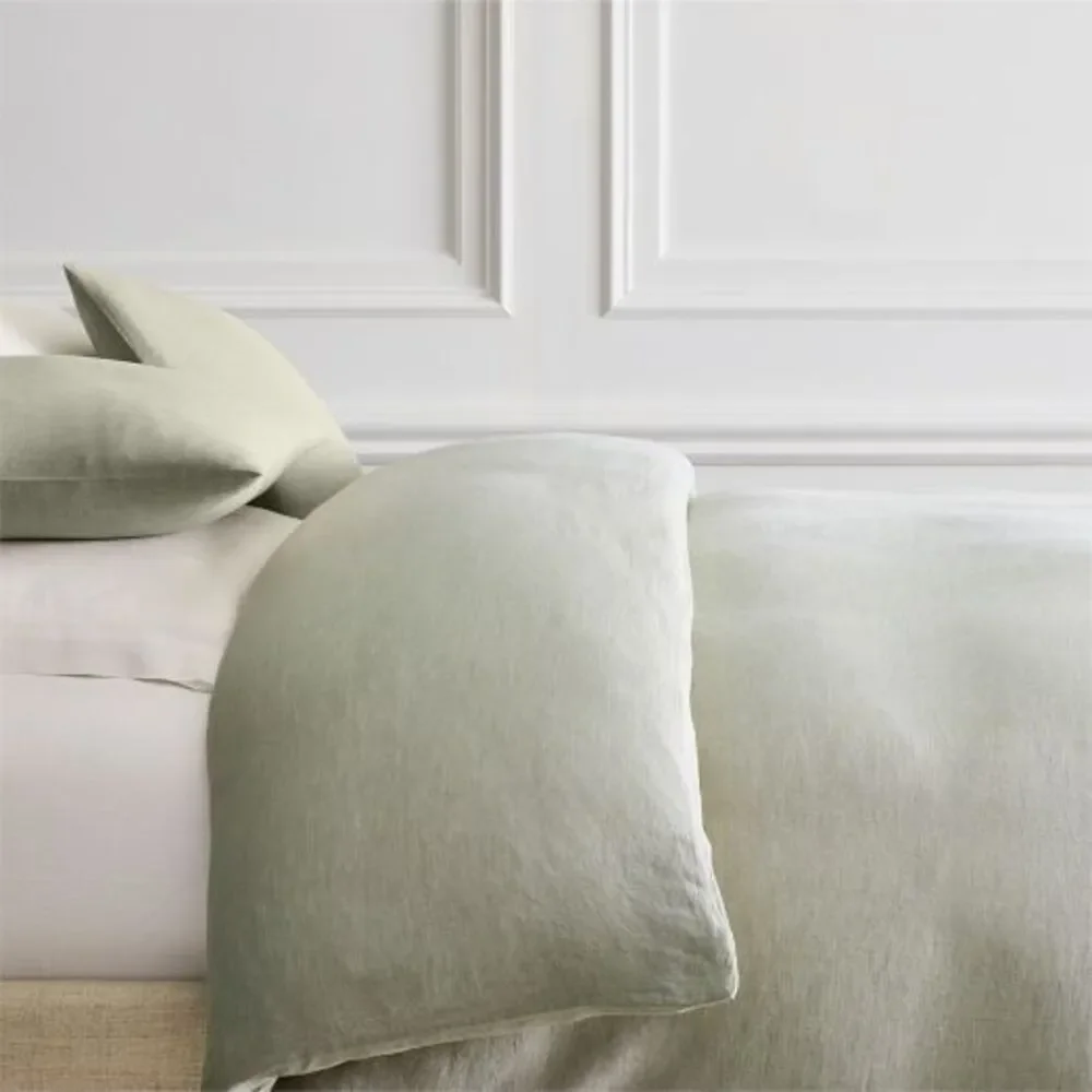 West Elm European Flax Linen Duvet Cover King Size Green Celadon Melange
